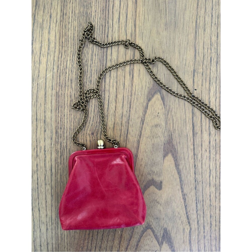 HOBO Red Leather Kisslock Coin Purse Mini Frame Pouch Wallet Vintage